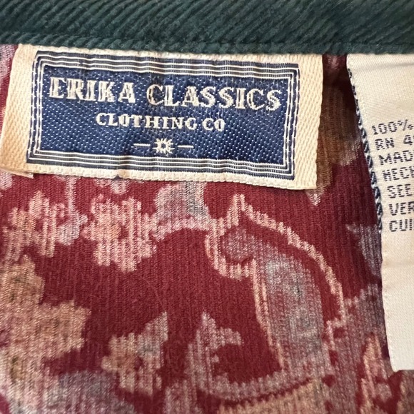 Vintage ERIKA Classics 100% Cotton Floral Corduroy Pinafore Dress Cottage Boho L - Picture 8 of 10